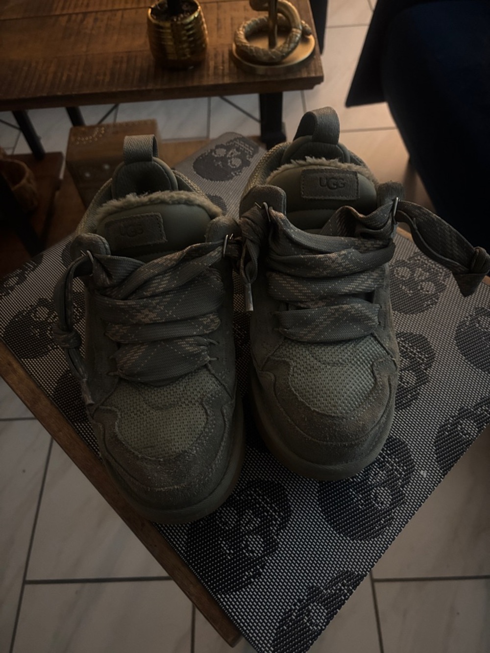 UGG Kids Olive Green Fleece-Lined Sneakers with Suede & Mesh